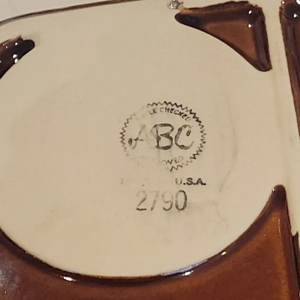 Vintage Brown Ceramic Tray Plate with cut for Cup Holder Made in USA